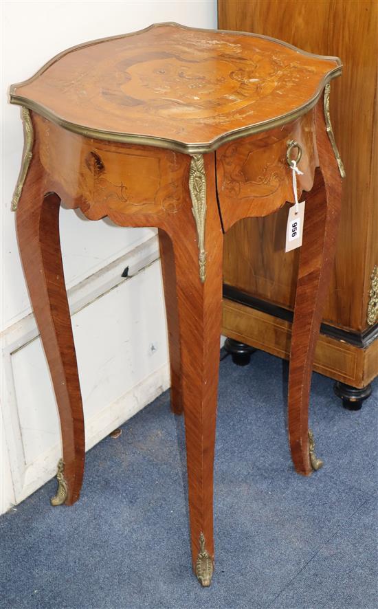 A pair of marquetry inlaid kingwood bedside tables W.44cm